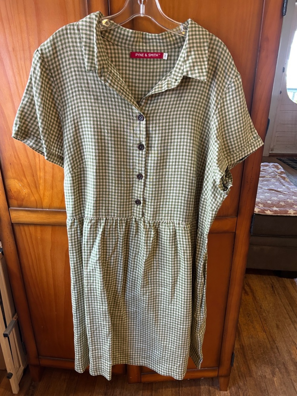 Pyne & Smith Green Gingham Button Front Dress